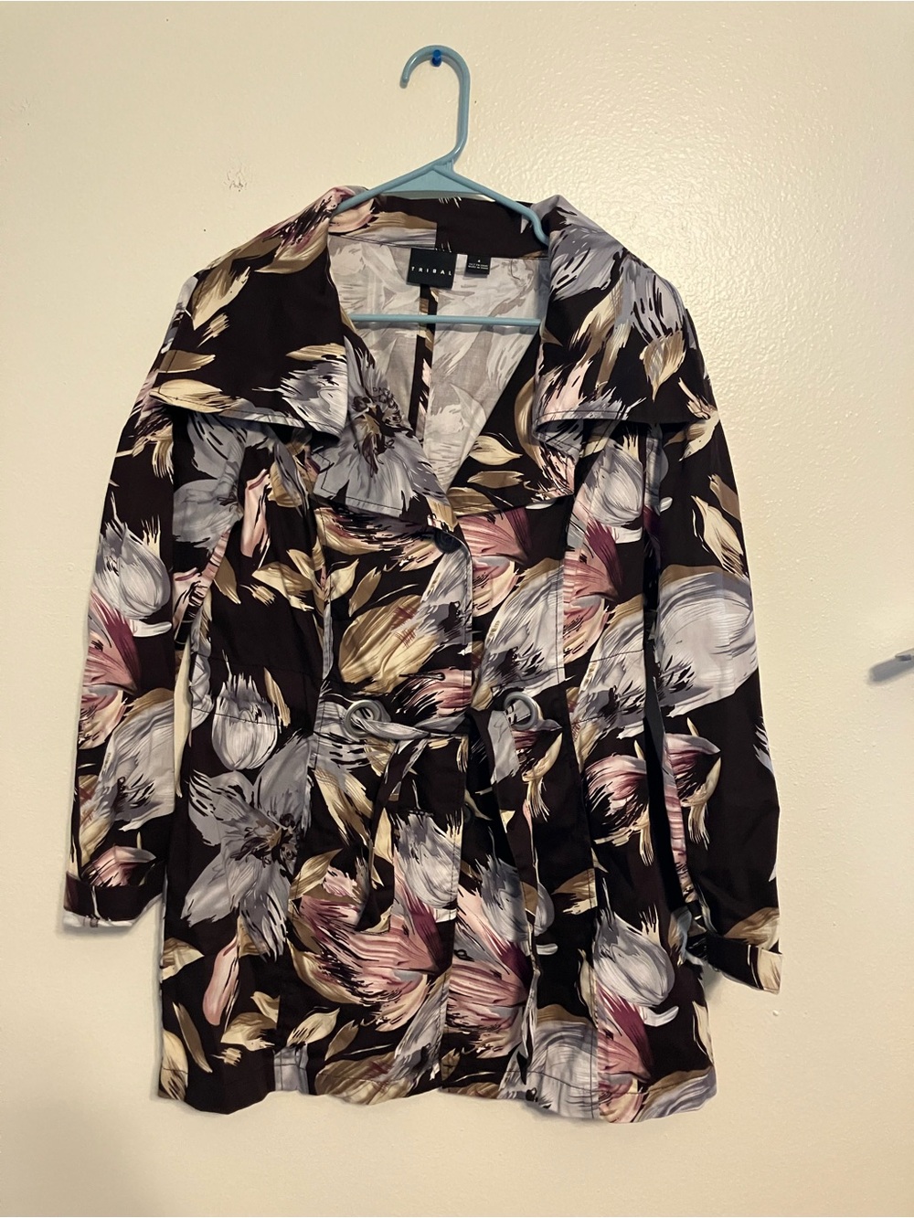 Tribal Floral Print Lightweight Coat in Black, Pink, Cream